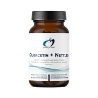 Dietary supplement bottle with black cap, Quercetin + Nettles label