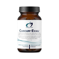 Curcum-Evail softgels bottle with black cap and amber glass container