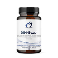 DIM-Evail softgels bottle with black cap and blue label, 60 softgels