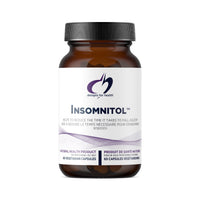 Insomnitol™ supplement capsule bottle, amber jar with black cap and front label