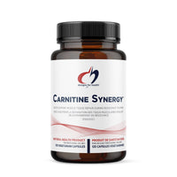 Designs for Health Carnitine Synergy veggie caps supplement bottle, brown with black cap
