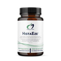 HistaEze™ 120 vegetarian capsules supplement bottle with black cap, amber bottle front