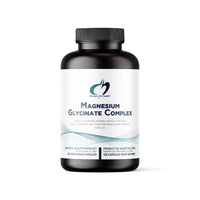 Magnesium glycinate complex supplement bottle with black cap and white label