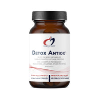 Dietary supplement bottle with Detox Antiox™ label and 60 veggie capsules
