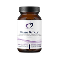 Brain Vitale™ veggie capsule bottle, amber with black cap and white label.