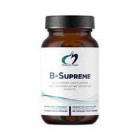 Supplement bottle of B-Supreme 60 veggie capsules with dark cap and product label