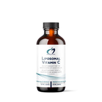 Liposomal Vitamin C supplement bottle with black cap and amber glass