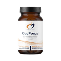 OcuForce™ veggie caps bottle with black cap, amber jar, front label.