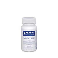Melatonin supplement bottle, 3 mg capsules, white plastic with white cap
