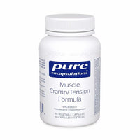 Muscle cramp/tension formula supplement bottle with blue label, 60 veggie caps