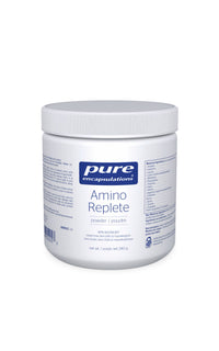 Amino Replete supplement jar with screw-top lid, white label.