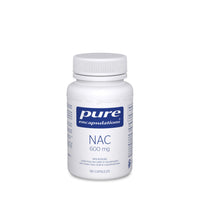 Supplement bottle with white cap; Pure Encapsulations NAC 600 mg, 90 veggie capsules.