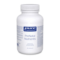 Pure Encapsulations PreNatal Nutrients supplement bottle, white jar, 120 capsules label