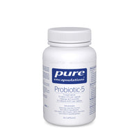 Pure Encapsulations Probiotic-5 supplement bottle, white cap and label, 60 capsules