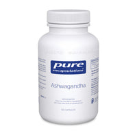 Ashwagandha supplement bottle with white cap, 120 capsules label.