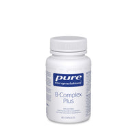 Pure Encapsulations B-Complex Plus supplement bottle, white plastic with blue label