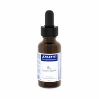 Pure Encapsulations B12 liquid supplement bottle, amber glass with black dropper cap