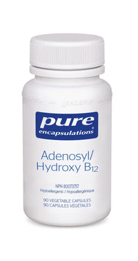 Dietary supplement bottle with white cap, Pure Encapsulations Adenosyl/Hydroxy B12 label