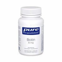Biotin 8 mg supplement bottle with Pure Encapsulations label and 120 capsules
