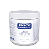 Buffered ascorbic acid powder supplement jar, white cap and label
