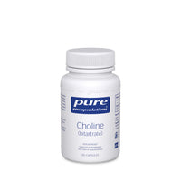 Choline bitartrate supplement bottle, white with blue Pure Encapsulations label