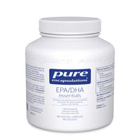 EPA/DHA essential softgel supplement bottle with white ribbed cap and label