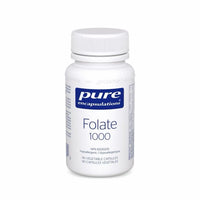 Folate 1000 veggie capsules bottle, Pure Encapsulations, white label, 90 count