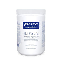Powder supplement jar with white lid and Pure Encapsulations G.I. Fortify label, 400 g
