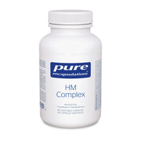 Pure Encapsulations HM Complex supplement bottle, white plastic jar with blue label