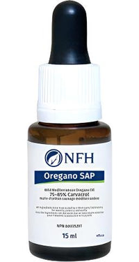 NFH Oregano SAP dropper bottle, 15 ml, brown glass with white label