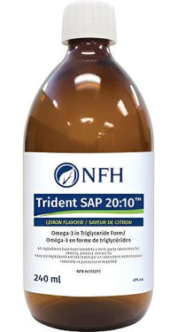 NFH Trident SAP 20:10 solution bottle with amber liquid and blue label