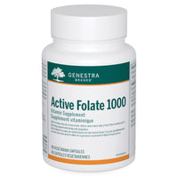 Active Folate supplement bottle with white cap, green and orange label, veggie capsules