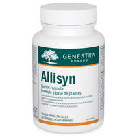 Herbal supplement bottle with white cap, Allisyn label