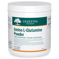 Genestra amino L-glutamine powder tub with white lid and label