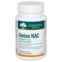 White supplement bottle with green label for Amino NAC vegetarian capsules