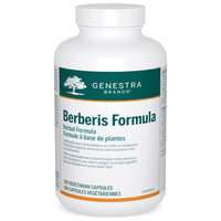 Genestra Berberis Formula herbal supplement bottle, 180 vegetarian capsules label