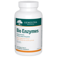 Genestra Bio Enzymes supplement bottle with label and 100 chewable tablets