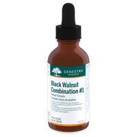 Genestra Black Walnut Combination #1 dropper bottle, amber glass with black cap