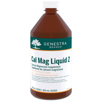 Genestra Cal Mag liquid supplement bottle, amber plastic with fruit punch label
