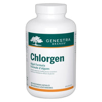 Genestra Chlorgen veggie capsules bottle, white cap, label with algae formula