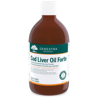 Genestra Cod Liver Oil Forte 300 mL bottle, amber liquid, white cap