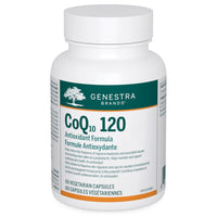 CoQ10 antioxidant supplement bottle with vegetarian capsules label, white bottle
