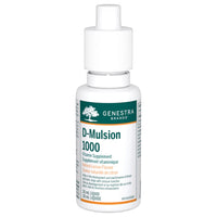 Genestra D-Mulsion 1000 supplement bottle with white pump cap, 30 mL
