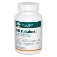 DHA supplement bottle, white with green and orange label