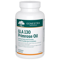 Genestra GLA 130 primrose oil softgels bottle, white with green and gold label
