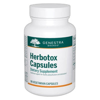 Genestra Herbotox capsules bottle, dietary supplement with 90 vegetarian capsules label