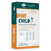 Genestra HMF Child probiotic chewable tablets box, orange and green label