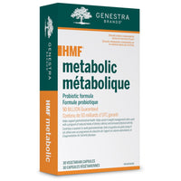 Dietary supplement box, green/orange with 'HMF metabolic' text and 30 vegetarian capsules