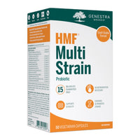 Genestra probiotic supplement box, HMF Multi Strain, shelf-stable, 50 veggie capsules