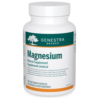 Genestra Magnesium mineral supplement bottle with 90 vegetarian capsules label